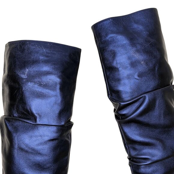 Christian Louboutin Epic Trotta 70MM Blue Metallic Leather Knee High Boots 37.5 - Picture 4 of 14